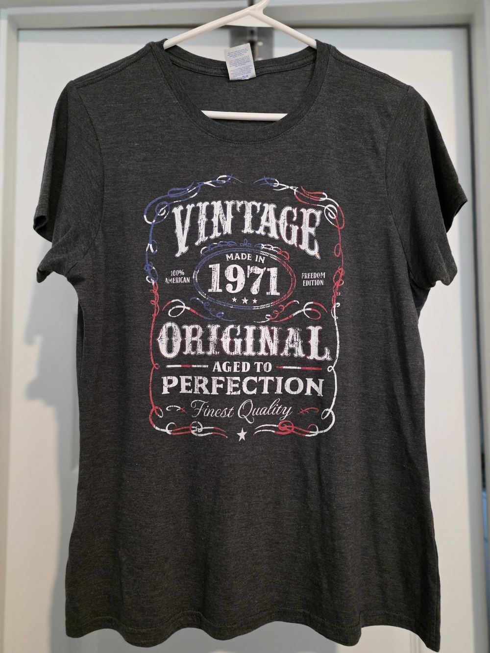 Vintage 1971 Graphic Tee - Charcoal with Red, White & Blue Print